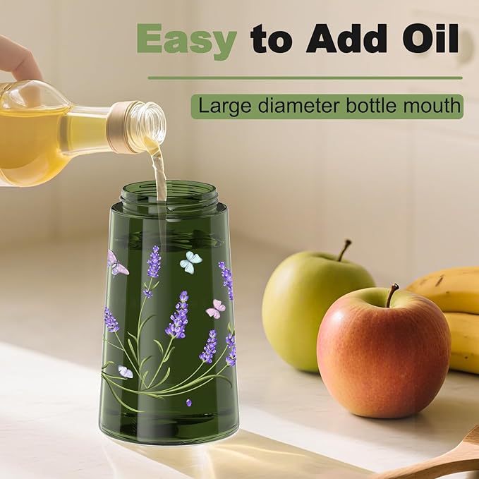 COOLMI Oil Sprayer for Cooking, 2 in 1 Olive Oil Dispenser Bottle Set for Kitchen, Food-Grade Glass Green Oil Vinegar Bottle Container - 16OZ/470ML Set of 2 (Beige + Green)