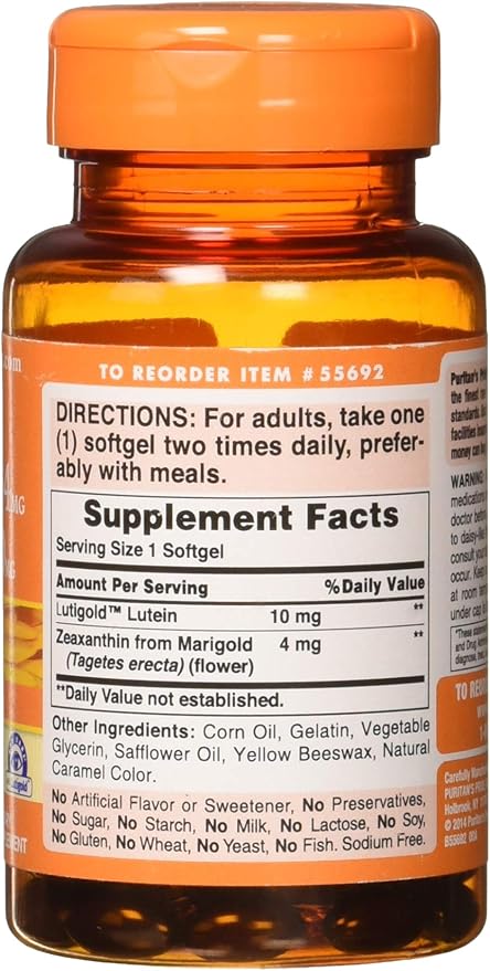 Puritan's Pride Zeaxanthin 4mg with Lutein 10mg, Supports Healthy Eyes and Vision*, 60 ct (Pack of 2)