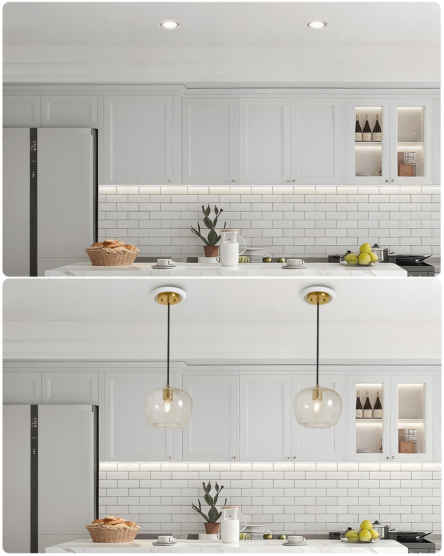 Luvkczc 2-Pack Recessed Can Light Conversion Kit for 5" and 6" Ceiling Fixtures - Pendant/Hanging Light Upgrade, Includes E26 Socket, Mounting Bracket, Round Ceiling Plate（White）