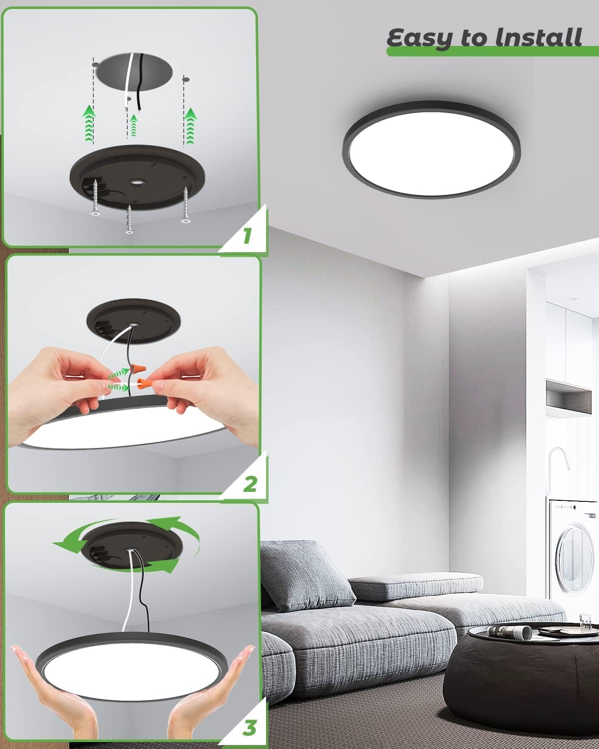 Zemty 12Pack 12 Inch Led Ceiling Light, Slim 28W 3200Lm, 3 Color Temp 3000K/4500K/6000K, Black, Model