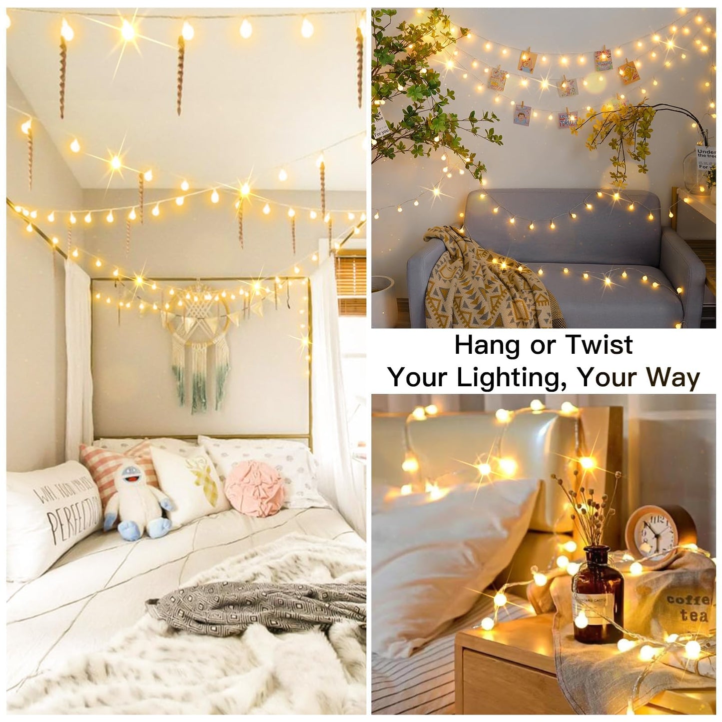 suddus Globe String Lights, 50 LED Warm White Fairy Lights for Indoor/Outdoor Use, Perfect for Christmas, Parties, Bedroom, and Garden