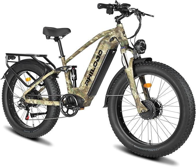 PHILODO 5000𝕨 Dual Motor E-Bike 60V Electric Bike for Adults,45MiIe P-Hour Full Suspension Hydraulic Disc Brakes EBike,2...