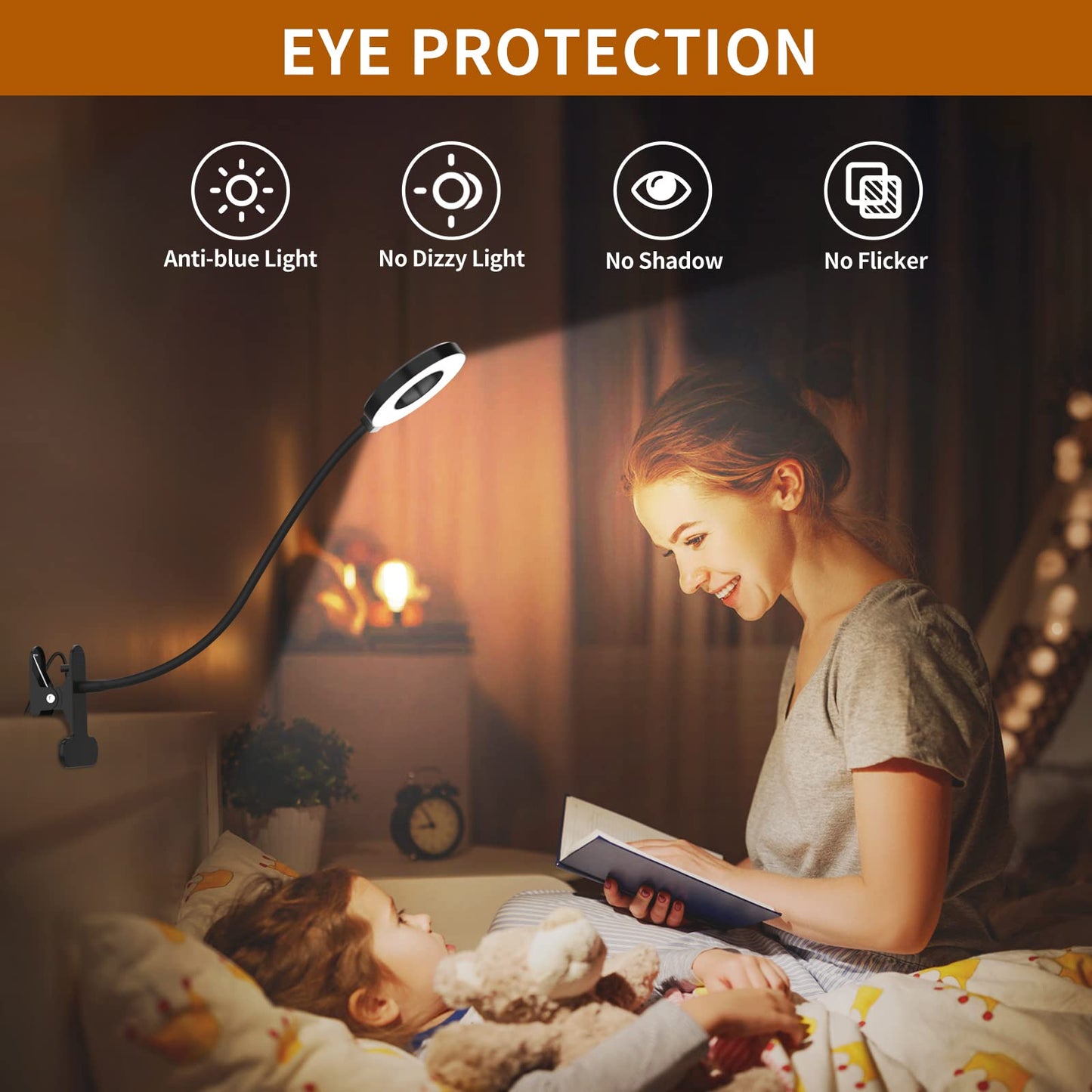 Izell Led Desk Lamp With Clamp, 3 Color Modes & 10 Brightness, 27.6 Black, Flexible Gooseneck Book Light For Kids And mature-themeds