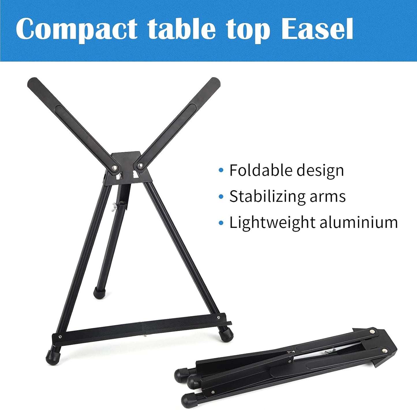 Falling in Art Aluminum 15" to 21" Tabletop Easel Display, Black Tripod with Rubber Feet, Holds Canvas, Paintings, Books, Photos, Signs (Pack of 2)