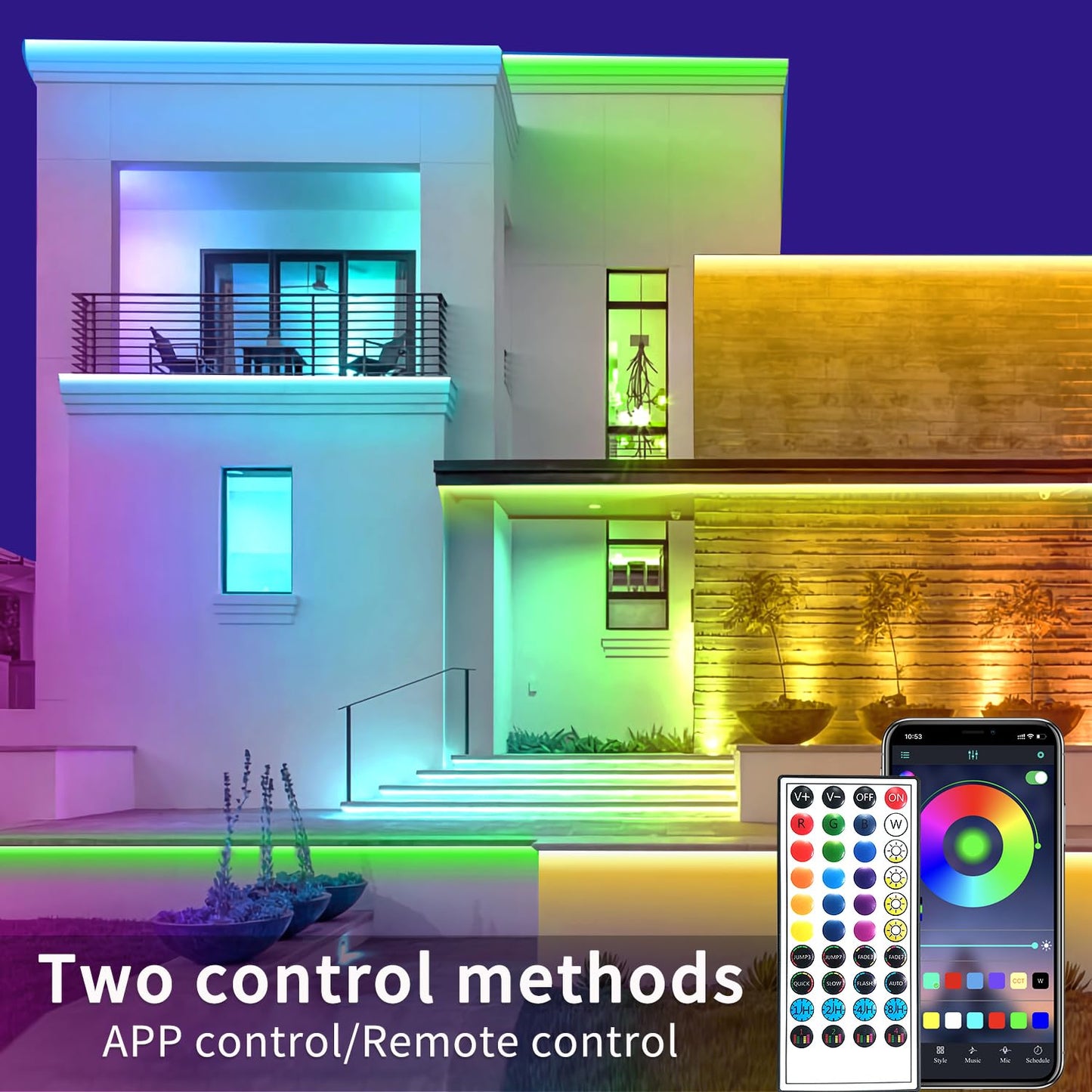 vimeepro LED Strip Lights 500ft Waterproof RGB Music Sync with App/Remote Control Model vimeepro-ledFS500FT03