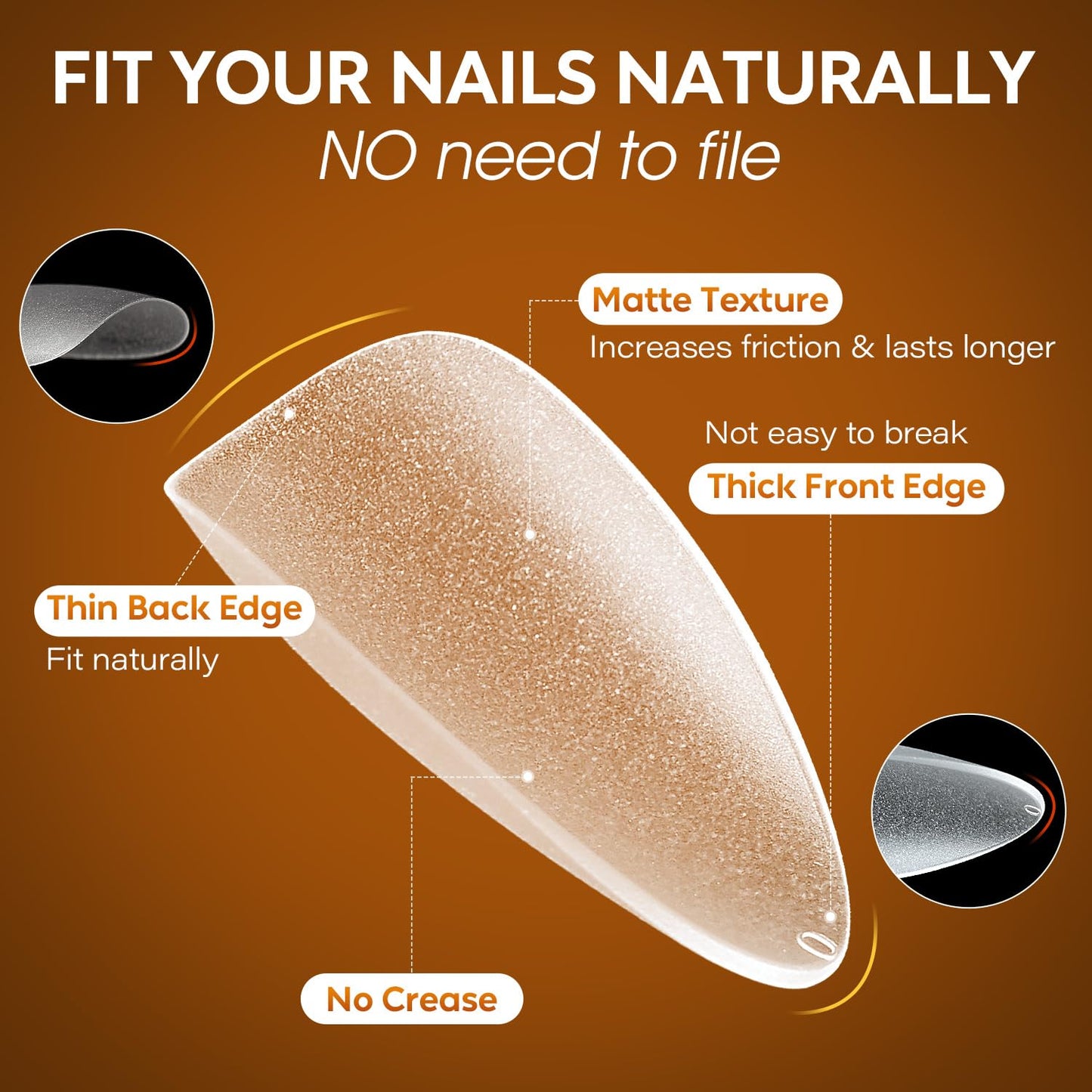 Nicedeco Gel Nail Tips Medium Almond Etch X Nail Tips, 10 Sizes 500 PCS Matte Full Cover False Nails Clear Acrylic Nails Glue on