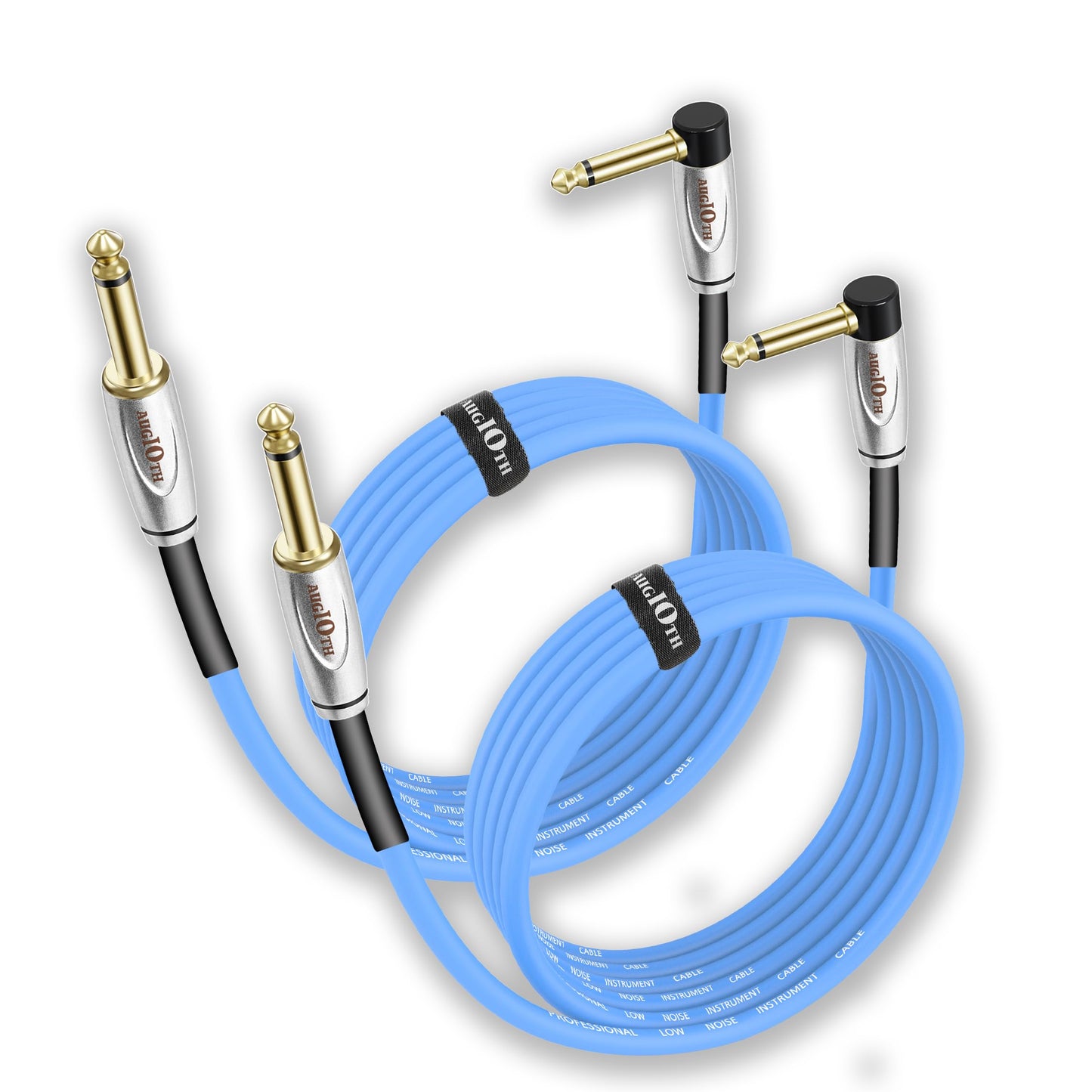Augioth Guitar Cable 10 ft 2 Pack, Electric Instrument Bass Cable AMP Cord 1/4 Straight to Angled Light Blue