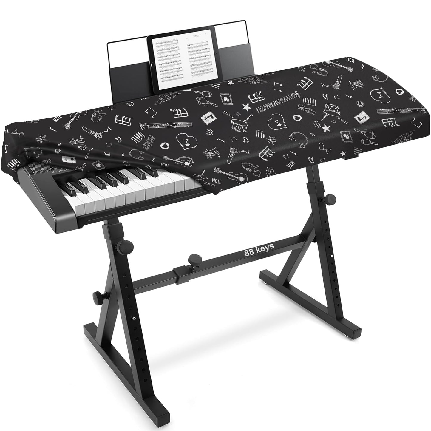 Explore Land Stretchy 88 Keys Piano Keyboard Dust Cover With Music Stand Opening For Digital Electronic Piano (Music)