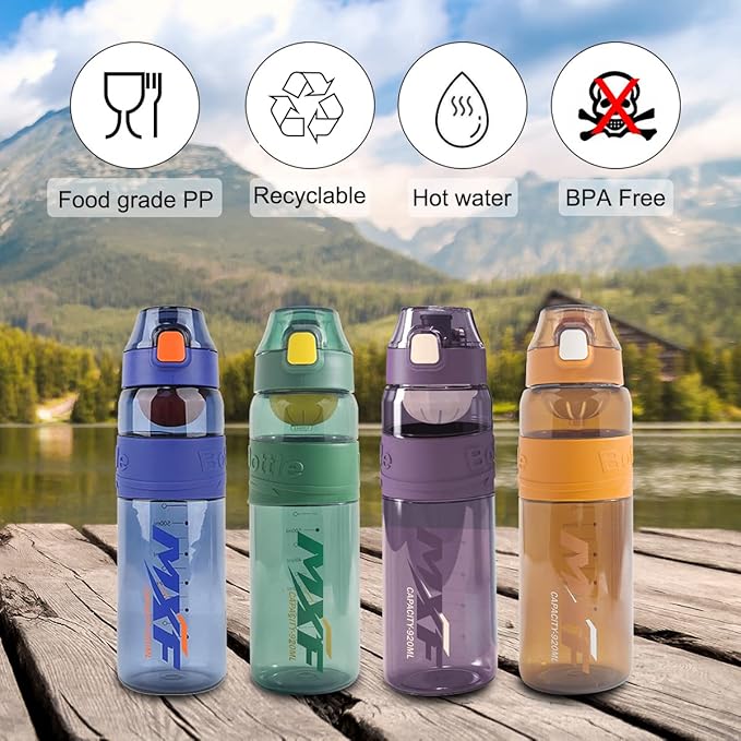 Water bottles,leak proof wide mouth water filter water bottles,Reusable 32 oz water bottles with filter,Safe Transparent plastic for school gym camping travel Blue