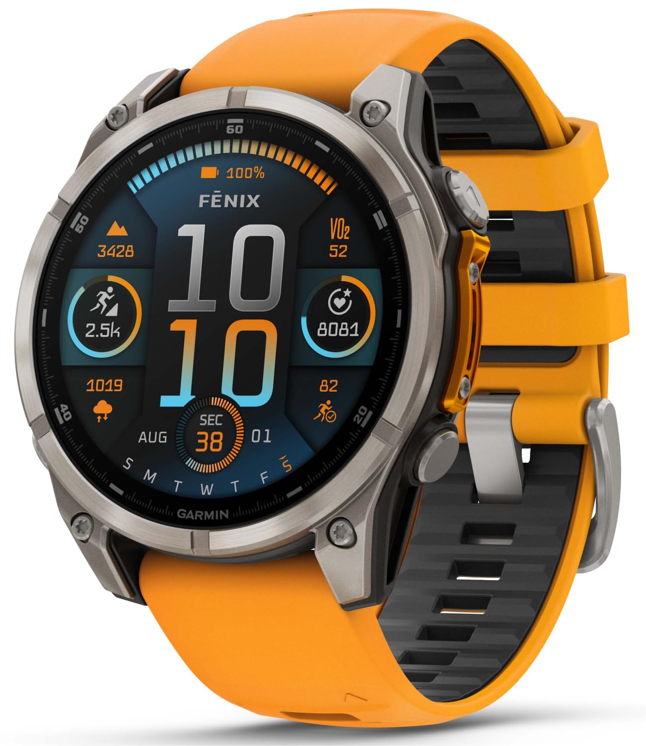 Wearable4U - Garmin Fenix 8 - 47 Mm, Amoled Sapphire Multisport Gps Smartwatch, Titanium With Spark Orange/Graphite Silicone Ban
