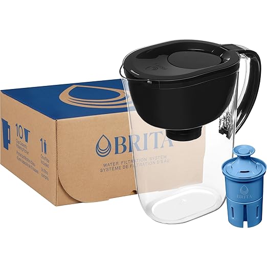 Brita Large Water Filter Pitcher for Tap and Drinking Water with SmartLight Filter Change Indicator + 1 Elite Filter, Reduces 99% Of Lead, Lasts 6 Months, 1-Cup Capacity, Black