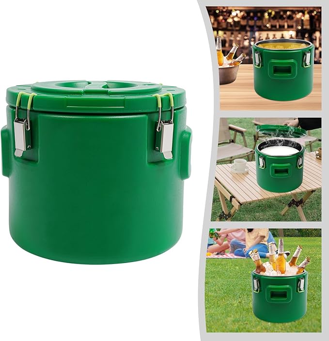 15.85Qt Insulated Food Container, Stainless Steel Container, 15L Commercial Food Soup Carrier 12 Hours Heat Preservation for Hot and Cold Food Storage Restaurant Canteen Home Lunch Use (Green, 15L)