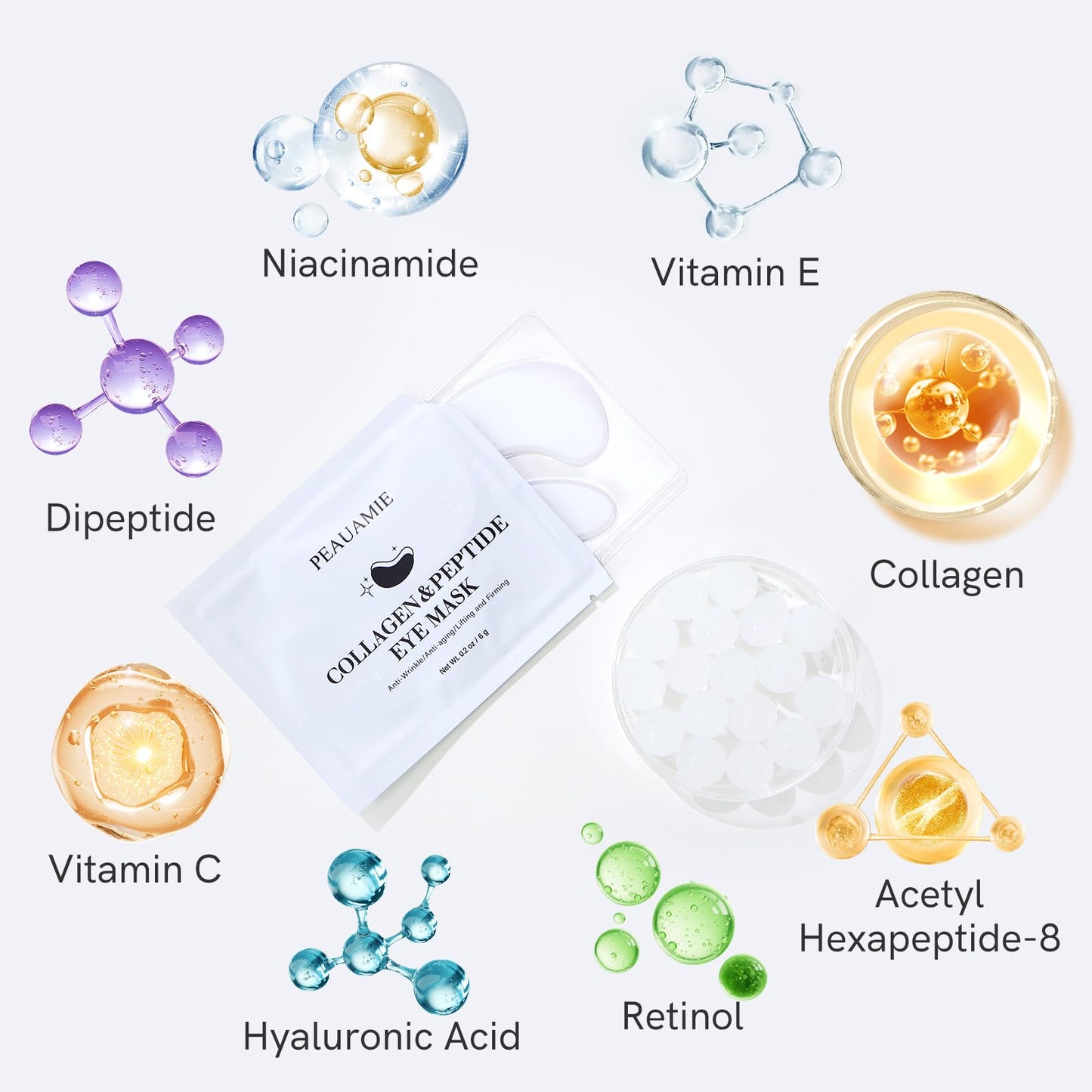 PEAUAMIE Under Eye Patches with Collagen and Peptide Eye Mask for Dark Circles and Puffiness,Face Mask Skin Care Products 30 Pai