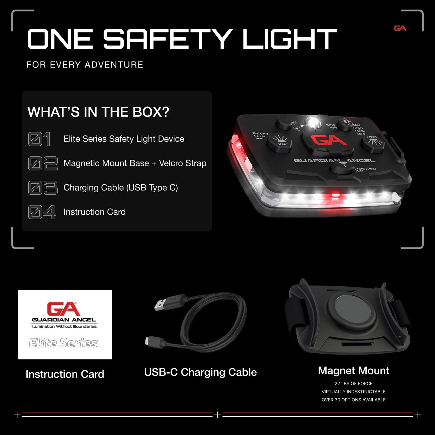 Guardian Angel Safety Light - high-standard Series Beacon Device, Rechargeable, Magnetic, White/Red, Hands-Free Wearable & Mountable Led For First Responders