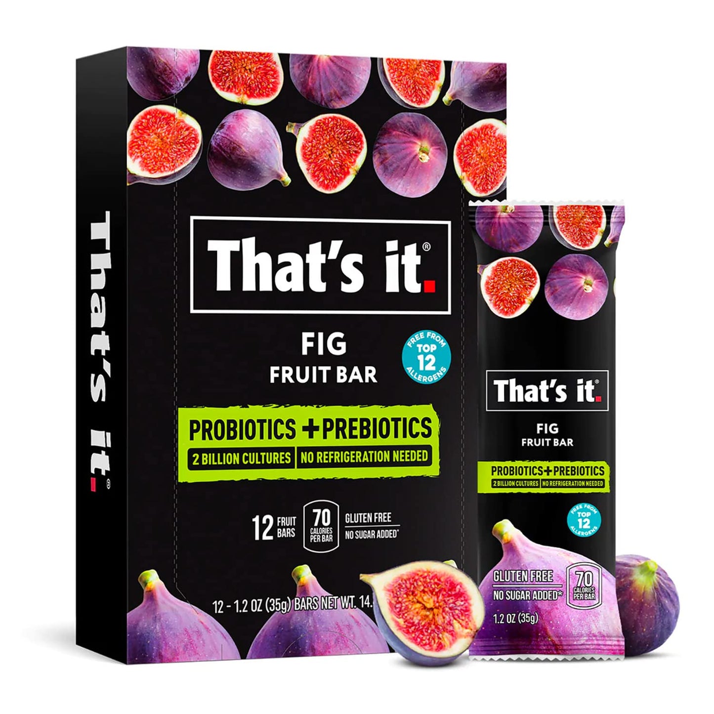 Thats it. Fig Probiotic Fruit Bar Pack,. Just Real Fruit + Probiotics, 70 Calories Per Bar, All Natural, 2- Ingredients, Shelf