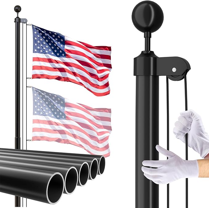 Flag Pole for Outside House, 25 FT Heavy Duty 45K PSI & 95 HBW Hard Aerospace Aluminum Flagpole Kit, Unbending Outdoor In-...