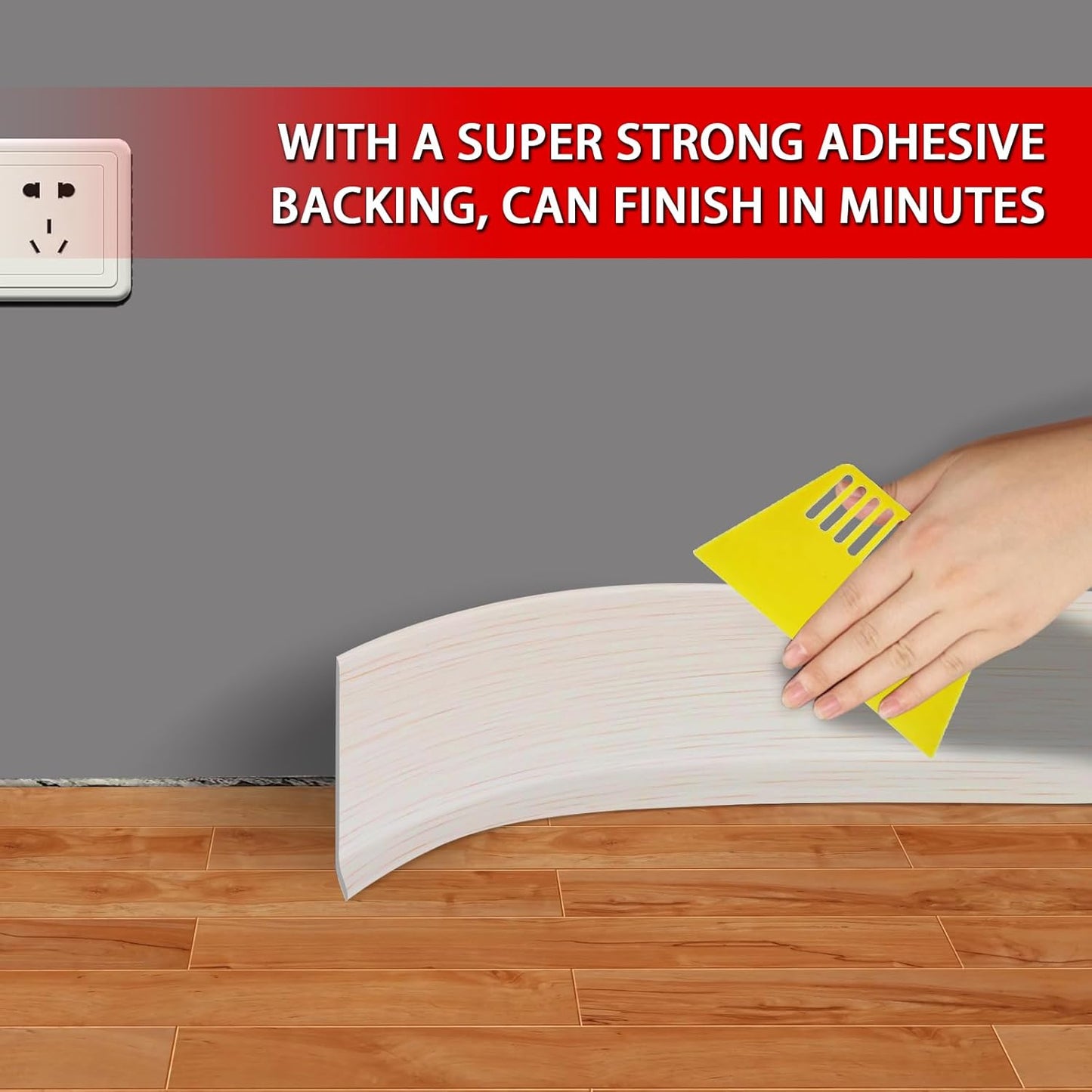 Vinyl Wall Base Baseboard Molding Trim 4" Flexible Self Adhesive Rubber Wall Base Moulding Trim Peel and Stick Design, 4 Inch x 60 Feet, Beige Wood Grain