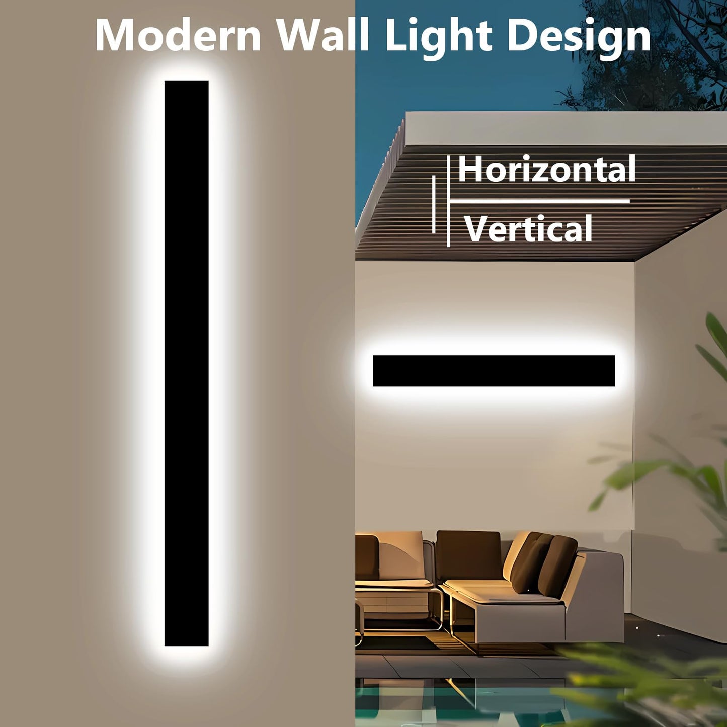 Pedforn 2Pcs 31In Modern Outdoor Wall Light  Ip65 Waterproof Outdoor Wall Sconce  3000K-6000K Dimmable Led Black Garage Lights  Exterior Wall Lighting  Anti-Rust Linear Long Wall Light