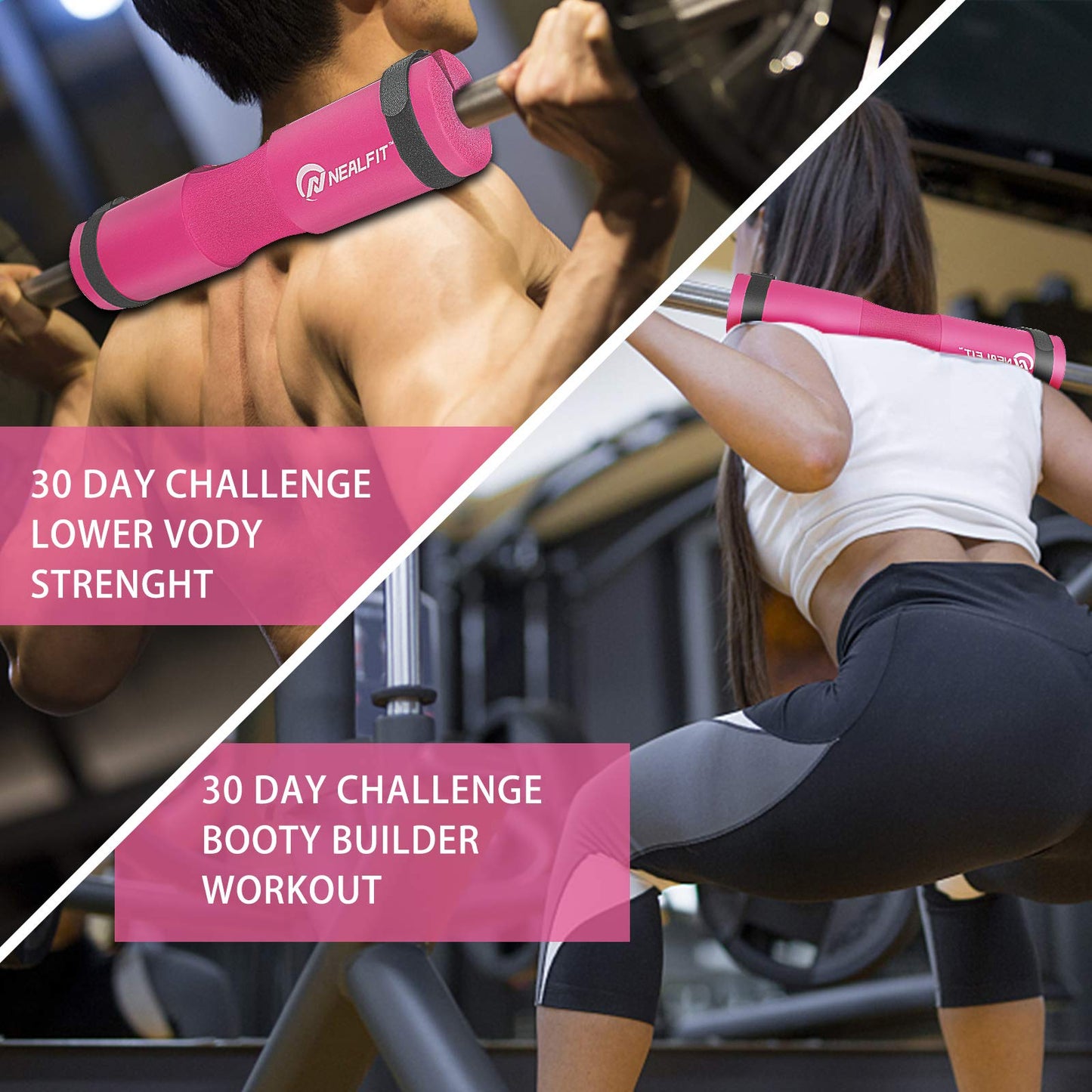NEALFIT Barbell Pad Squat Pad for Squats—Squat Bar Pad—Great for Weightlifting,Lunges and Hip Thrusts—Foam Sponge Pad—Fit Standard and Olympic Bars Perfectly (Pink)