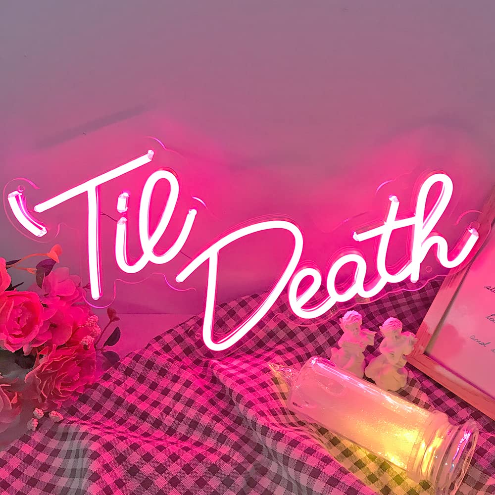 Jxin Til Death Neon Sign For Wall Decor  Til Death Led Neon Light Signs For Wedding Engagement Birthday Anniversary Proposal Party Bedroom Office  Wedding Gifts For Loved Ones  16X9 Pink