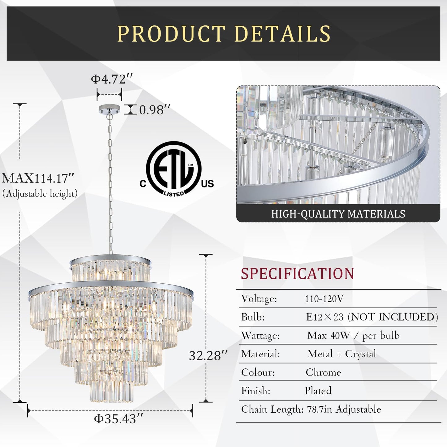 23 Lights Large Crystal Chandeliers 36 Modern Chrome stylish Chandelier For Foyer Staircase Chandeliers 6 Tiers Round K9 Ceiling Pendant Lighting Fixture For Living Dining Room