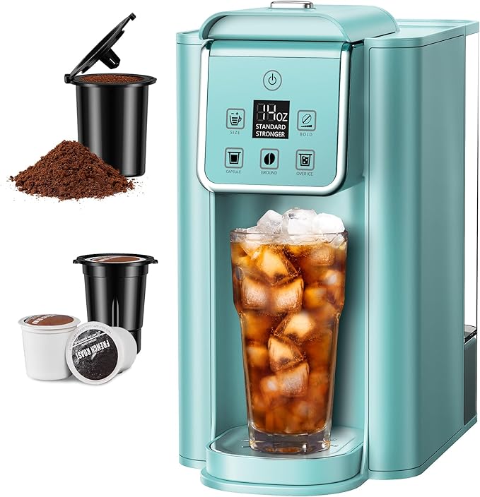 SHARDOR Single Serve Coffee Maker, Hot and Iced Coffee Machine for K Cup Pods & Ground Coffee, 6 to 14 oz Brew Sizes, 50 oz Removable Water Tank, Bold Brew Setting, Blue