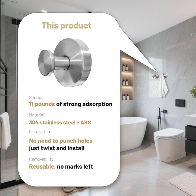 4Pcs Suction Cup Hooks, Wreath Hangers for Front Door, Strong Hold No Drill Hangers for Bathroom, Kitchen, Glass, Tile, Perfect for Wreaths (Silver)