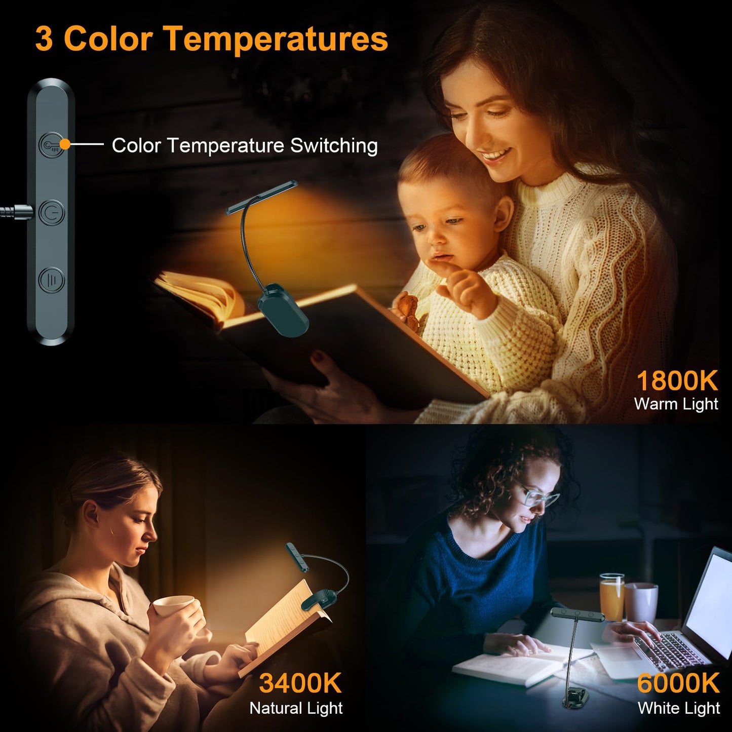 Gritin Rechargeable Book Light with 19 LED, 3 Color Temps, 5 Brightness Levels, Flexible Goose Neck, Model G1321, Aquamarine