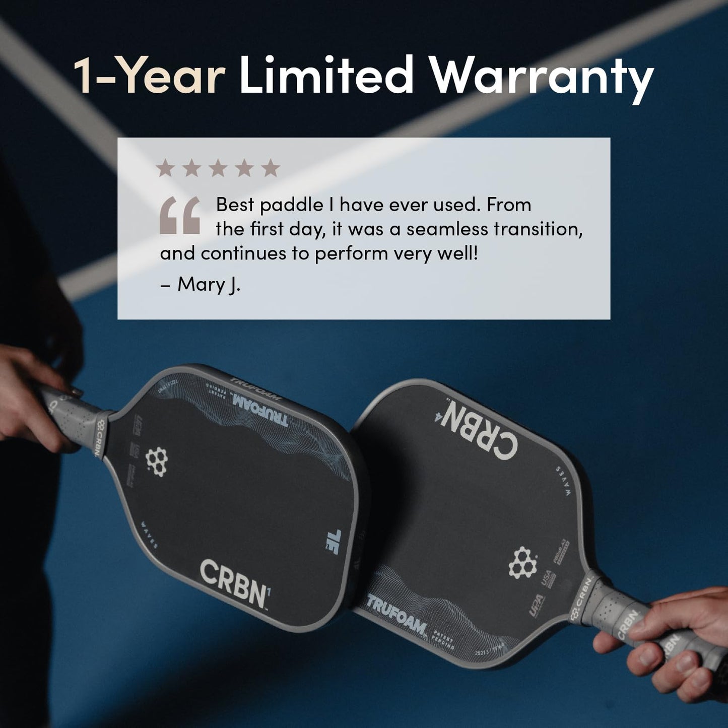 CRBN Pickleball - TruFoam Waves Paddle - Elongated w/Long Handle - Carbon Fiber Pickleball Paddle - 100% Foam Core Designed for Maximum Power, 14mm
