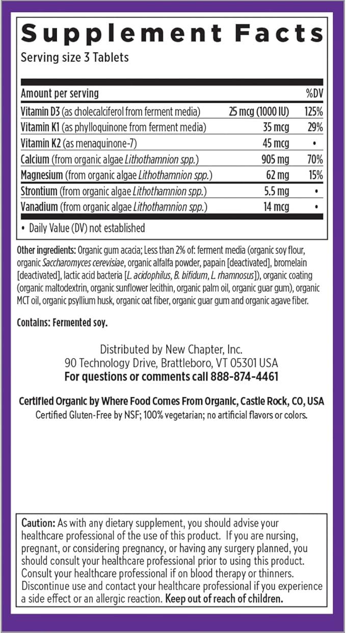 New Chapter Calcium Supplement - Bone Strength Organic Calcium with Magnesium, Vitamin D3+K2, 70+ Trace Minerals for Bone Health, Gluten Free, Easy to Swallow Slim Tablets - 270 Count
