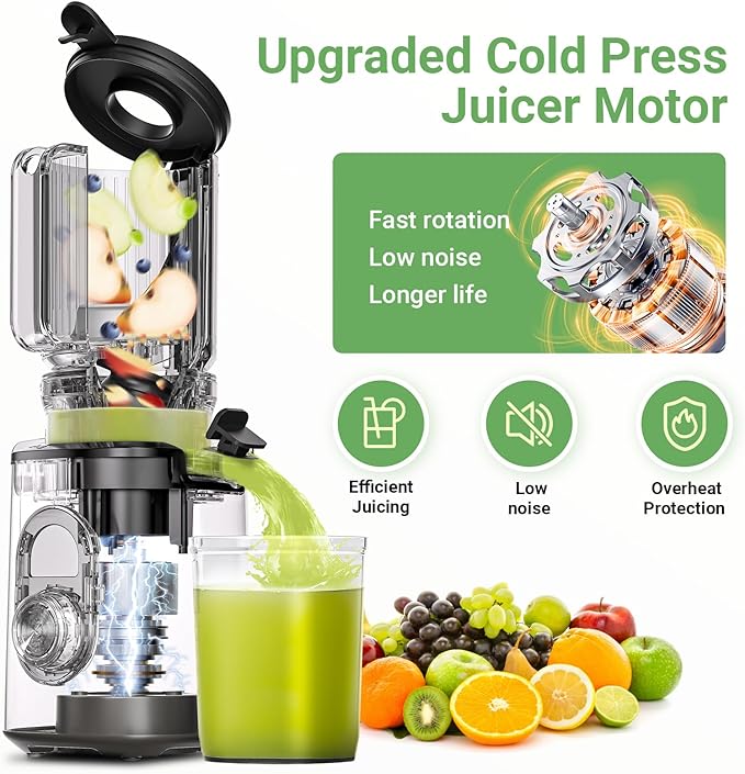 AAOBOSI Cold Press Juicer,4.35" Large Feed Chute Masticating Juicer Machines (Upgrade) High Juice Yield Slow Juice Extractor fit Fruits &Vegetables, Easy to Clean, New Designed for Home and Travel