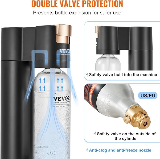 VEVOR Sparkling Water Maker, Soda Maker Machine for Home, Soda Maker with BPA-free 1L PET Bottle, 2 CO2 Cylinders(Not Contain CO2 GAS), Compatible with Mainstream Screw-in 60L CO2 Cylinder