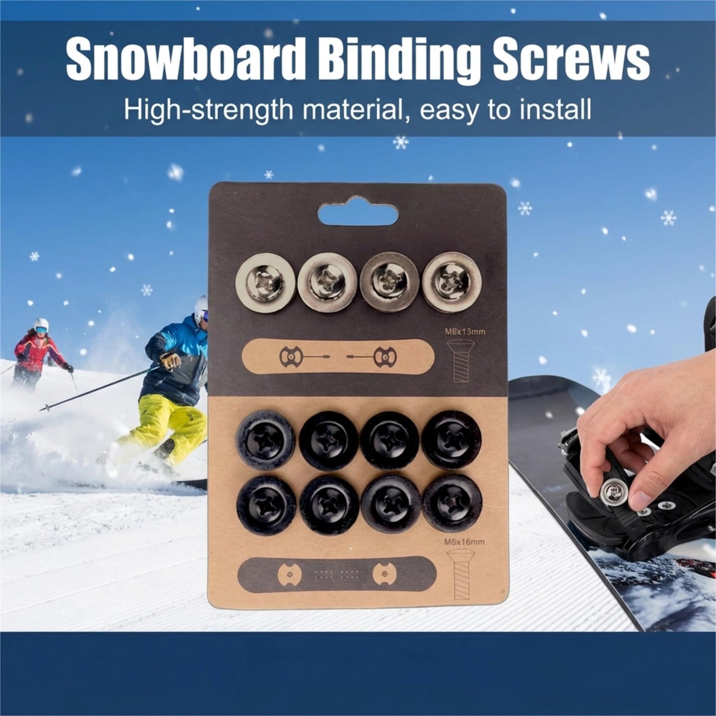 Generic Snowboard Binding Screws, Stainless Steel Replacement Hardware, 12-Pack — M6 x 13/16 mm Mixed Lengths, Phillips Drive, Rust-Resistant, Fits 4x4 & 2x4