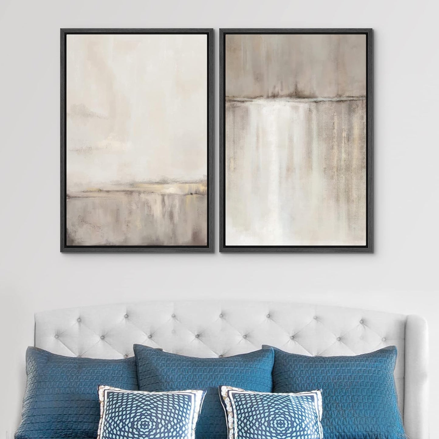 SIGNWIN Framed Canvas Print Wall Art Set Grunge Duotone Tan Landscape Abstract Shapes Illustration Modern Art Decorative Nordic Chic Relax/Zen for Living Room, Bedroom, Office - 24"x36"x2 Black