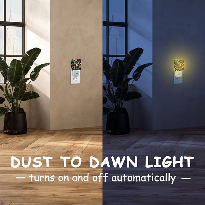 Plug Night Light,Cute Colorful Paw Print Night Light Lamp Auto Sensor Energy Efficient Dusk to Dawn Lights for Girls Boys Women Room Decor,Hallway,Kitchen,Bathroom,Nursery,Stairs