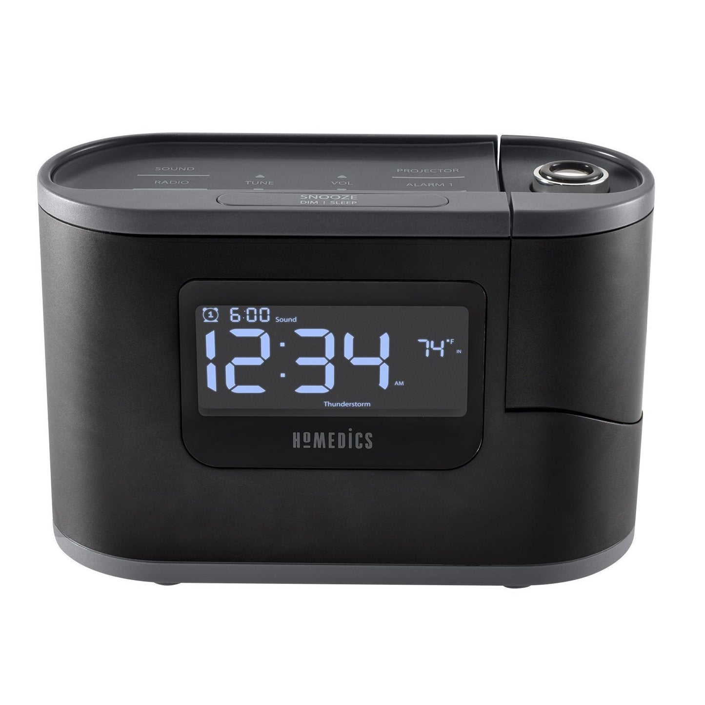 HoMedics SoundSleep Recharged Alarm Clock & White Noise Sound Machine, 6-in-1 Projection Alarm Clock and Sleep Sound Machine, 8 Nature Sounds and Indoor Temperature Sensor, Auto-Off Timer