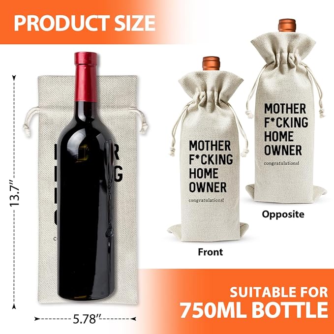 Housewarming Gift New Home Wine Bag for Women Men Wife Husband Couple Owner Homeowner, New Home Gift Idea, Realtor Gift to Client, First New Home House Homeowner Gift, Housewarming Party Supply Favor