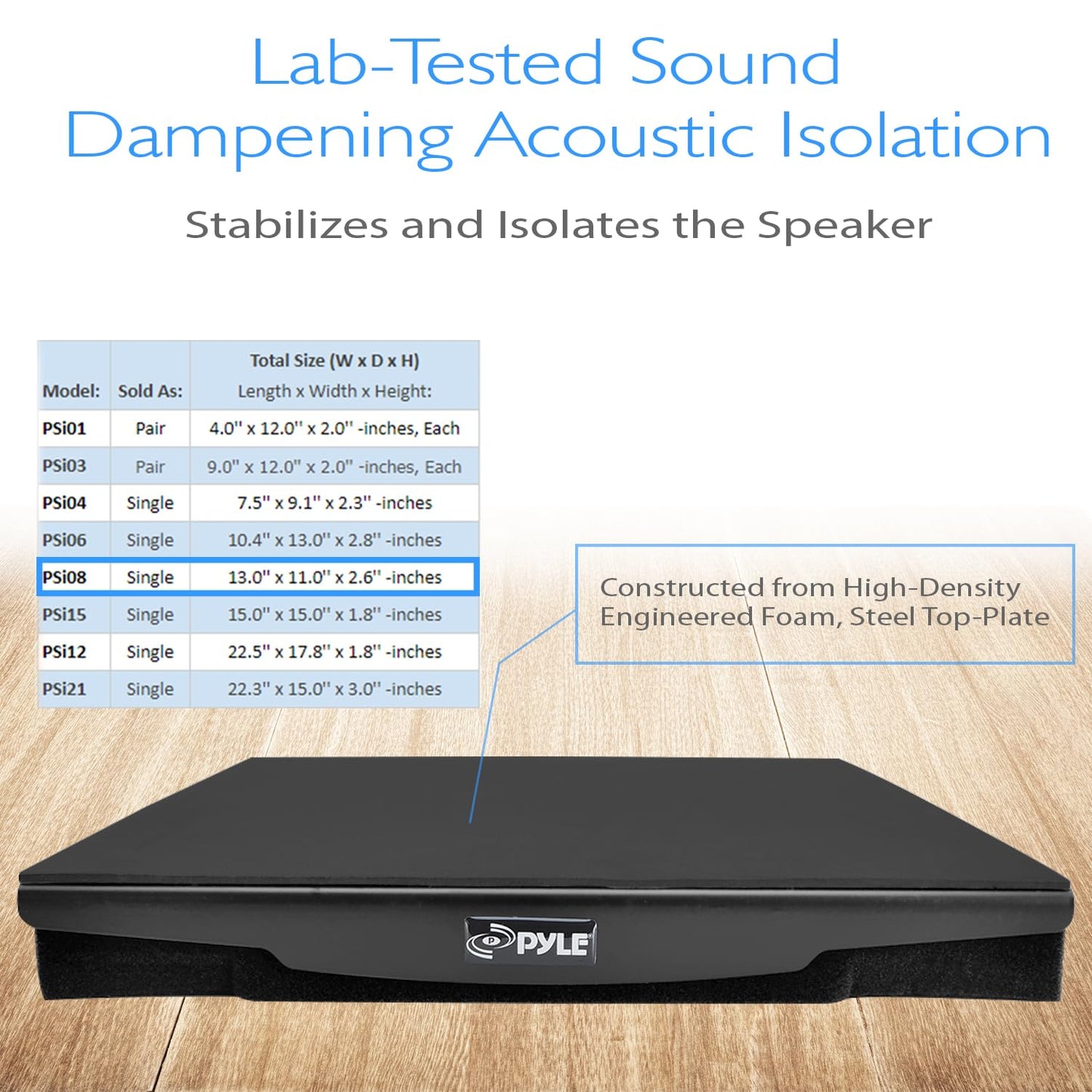 Pyle Speaker Isolation Pad - 13 X 11 X 2.6 Inches - Acoustic Noise Isolation Platform - Foam Riser Recoil Stabilizer With Rubber