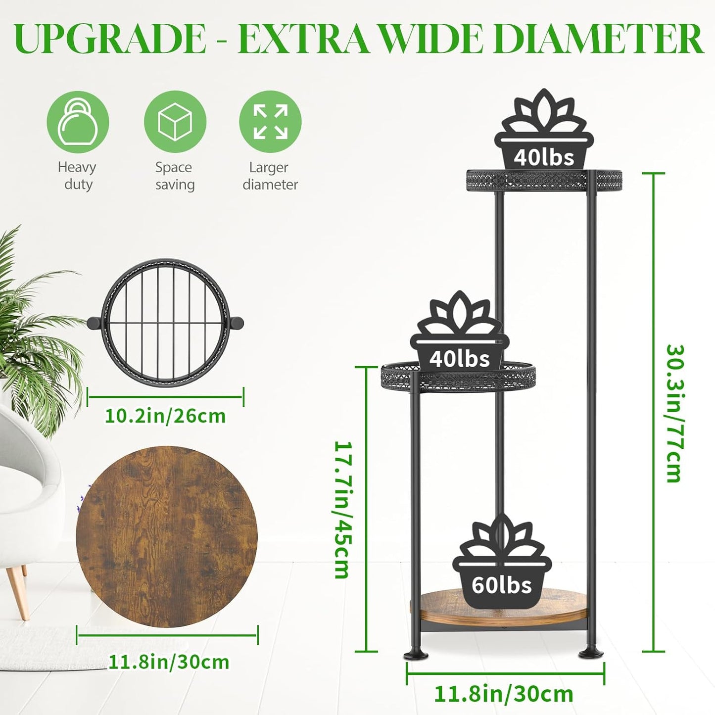 3 Tier Large Plant Stand Indoor Outdoor Clearance, Metal Flower Shelf Pot Holder, 10in Wide Multiple Plants Tall Corner Display Rack for Patio Orchid Office Porch Living Room Garden, Black