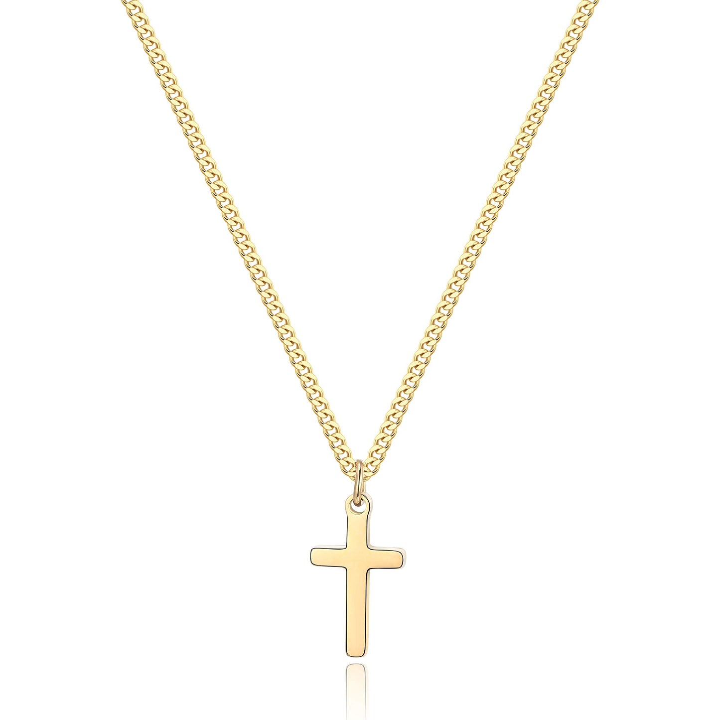 Joxevyia Small Cross Necklace for Boy 14K Gold Filled Stainless Steel Cross Pendant with Cuban Chain Necklace Simple Faith Jewel
