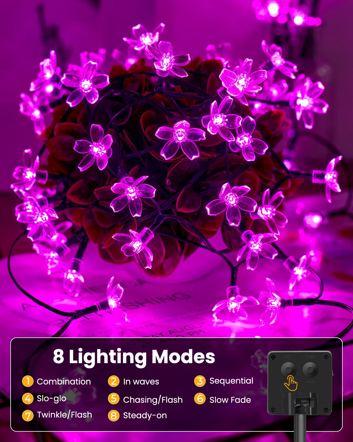 Brightown Solar String Lights, 120 LED Fairy Lights, 52FT, 2 Pack, Waterproof for Garden, Yard, Patio, Pink