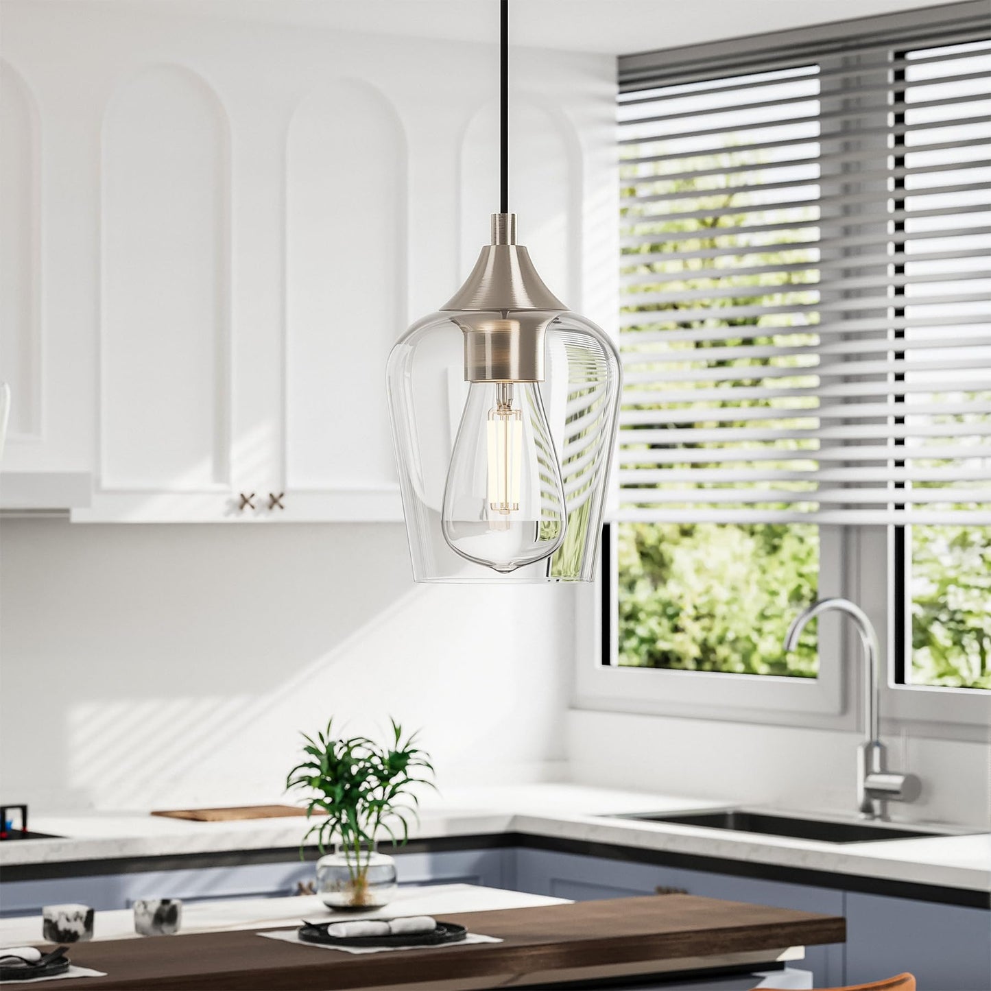 Vonluce 5-Light Pendant Light Kitchen Island  Pendant Light Fixture With 10-55 Height  Modern Pendant Lighting With Wine Glass Shades For Living Room Hallway  Brushed Nickel  Etl Certificated