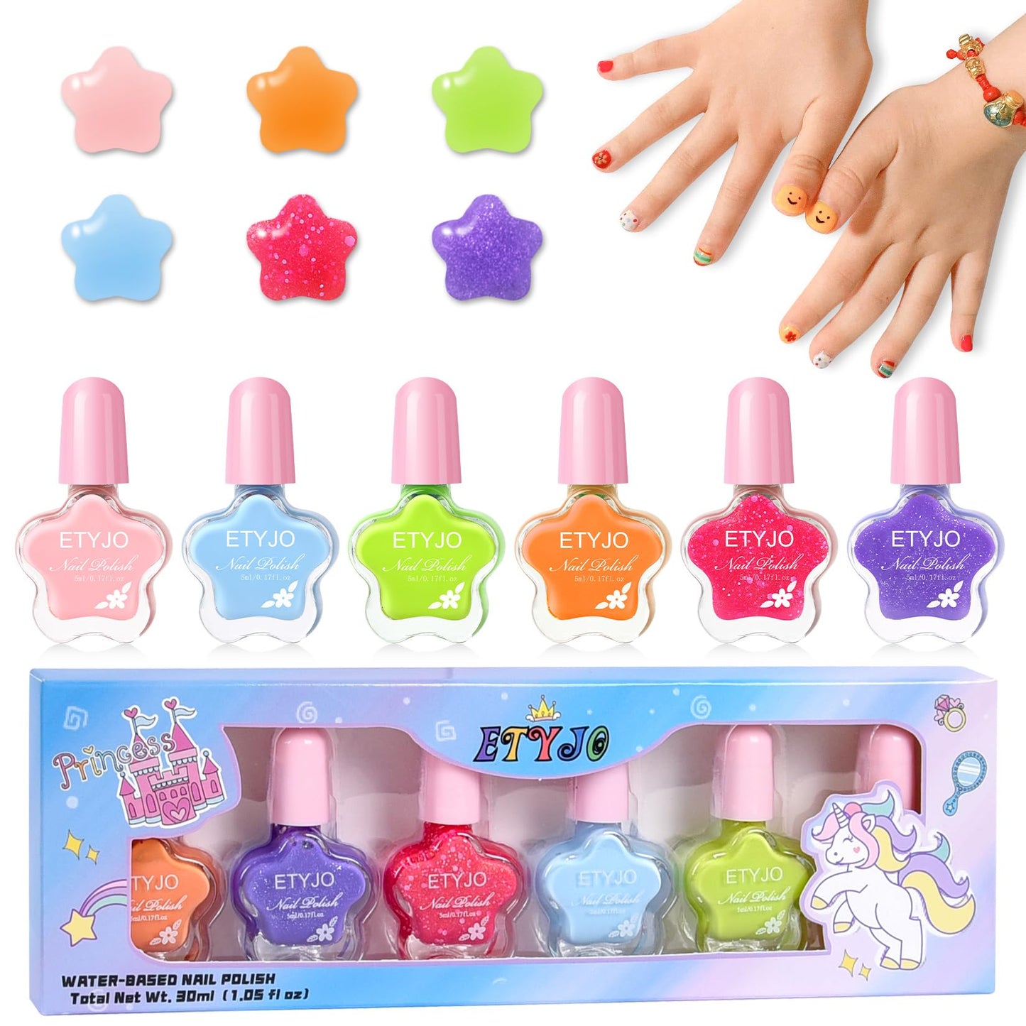 ETYJO Kids Nail Polish - Non-Toxic Nail Polishs Set, Quick Dry Water Based Nail Polish for Kids, Peelable Nail Polishs for Toddl