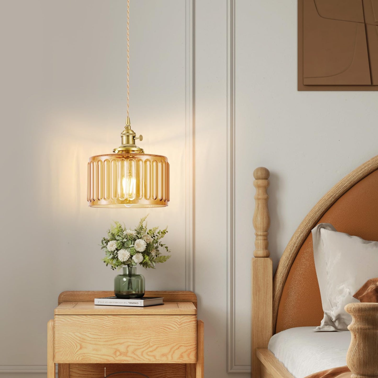 WimiSom Industrial Pendant Lighting, Modern Glass Shade, Adjustable Hanging Light Fixtures, Brown, Model Glass-005