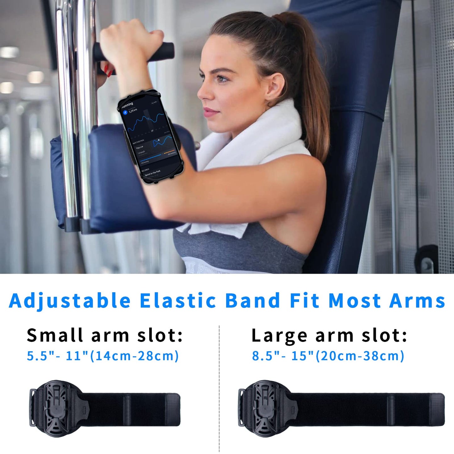 Hlomom Wristband Phone Holder For Running, 360Rotation & Detachable Sports Armband With Key Holder For Iphone 16/15/14/13/12/11/