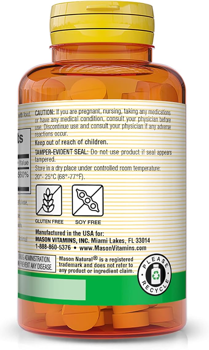 MASON NATURAL Vitamin C 500 mg - Supports Healthy Immune System, Antioxidant and Essential Nutrient, 100 Tablets (Pack of 2)