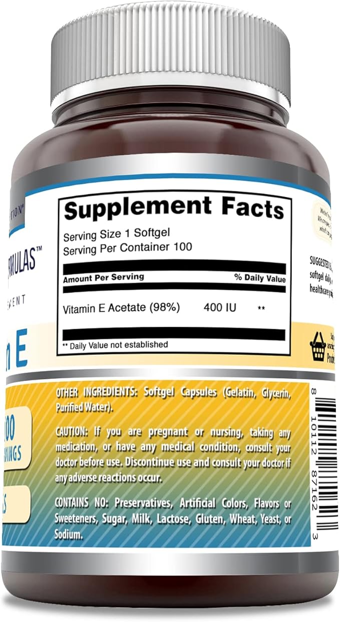 Amazing Formulas Vitamin E 400 IU Per Serving Supplement | Non-GMO | Gluten Free (100 Softgels)