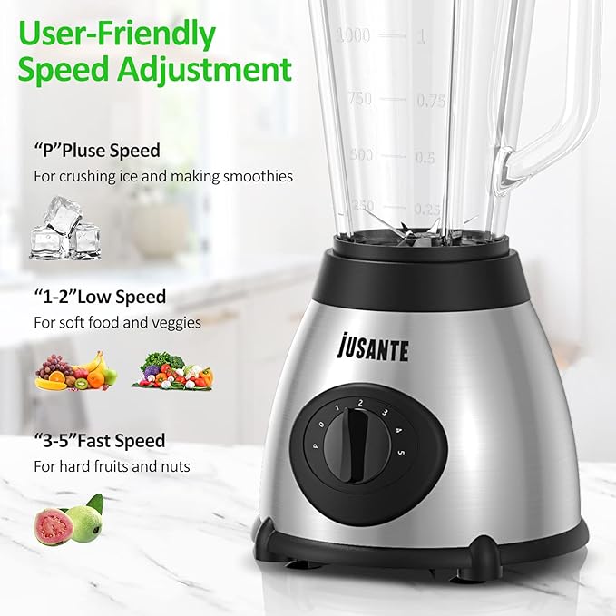 Smoothie Blender, 1000W Professional Countertop Blenders with 48oz Glass Jar for Kitchen, Shakes, Ice Crusher, Frozen Fruit