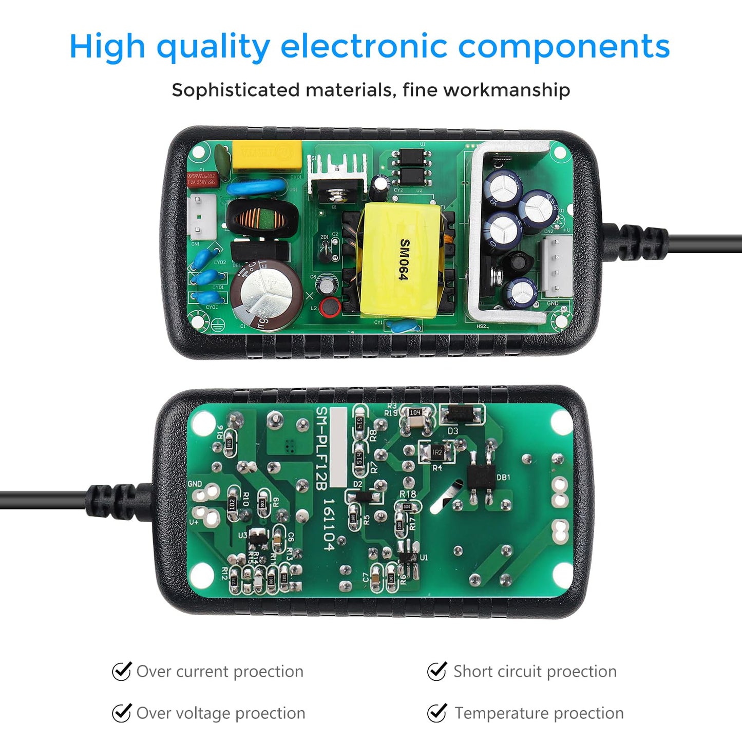LightingWill 12V Power Supply, 24W Power Adapter, 110V AC to 12V 2A DC Power Supply, Wall Plug Transformer for Devices with 5.5/2.1mm DC Connector (5 Pack)