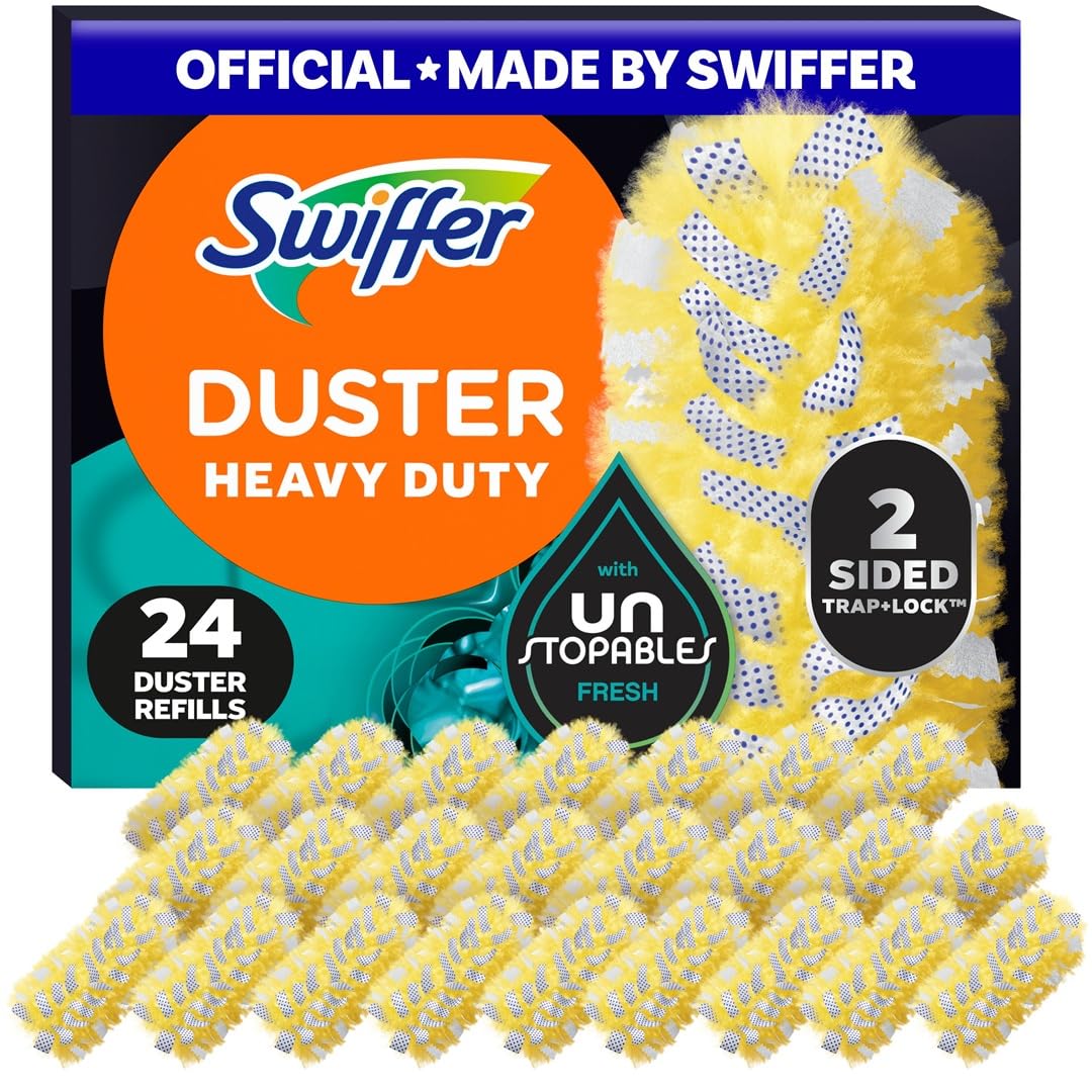 Swiffer Dusters Heavy Duty, Feather Head Multi-Surface Duster Refills for Cleaning, Unstopables, Yellow, 24 Count (4 Packs of 6)